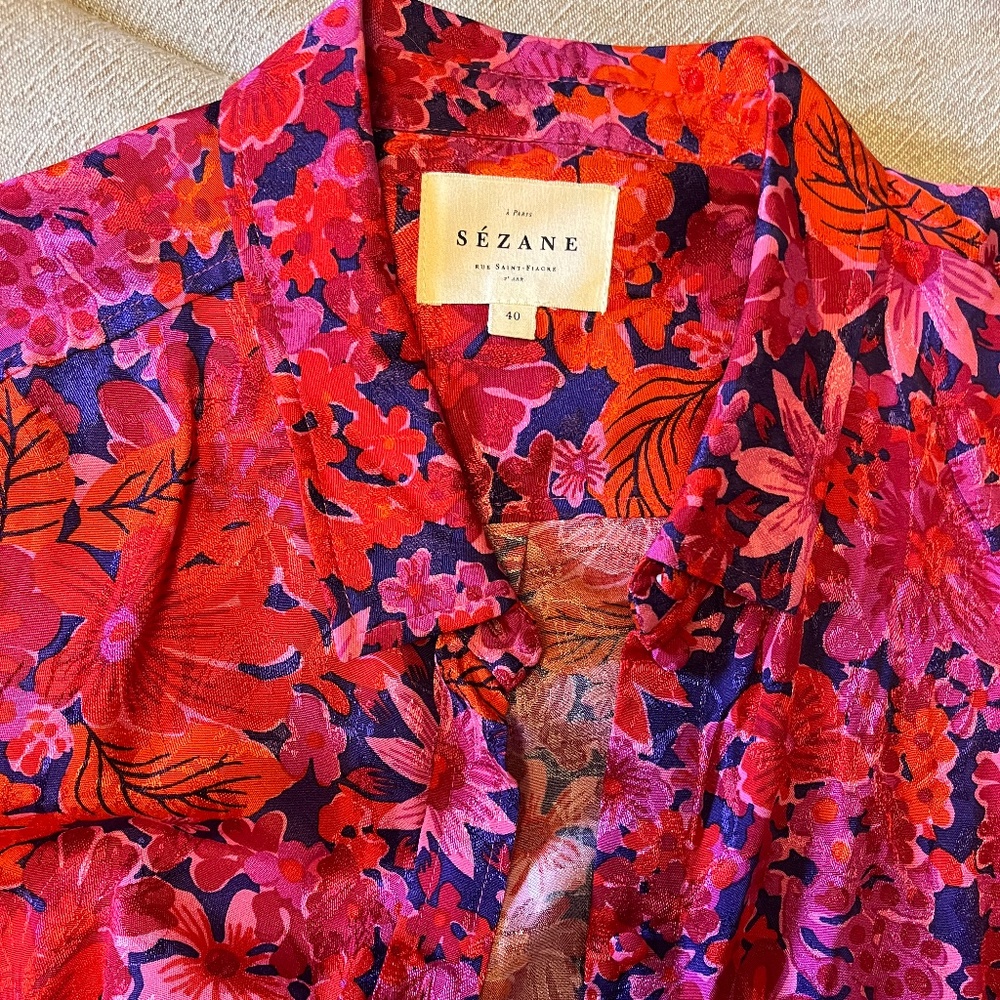 Sezane Floral Blouse - Red and Purple